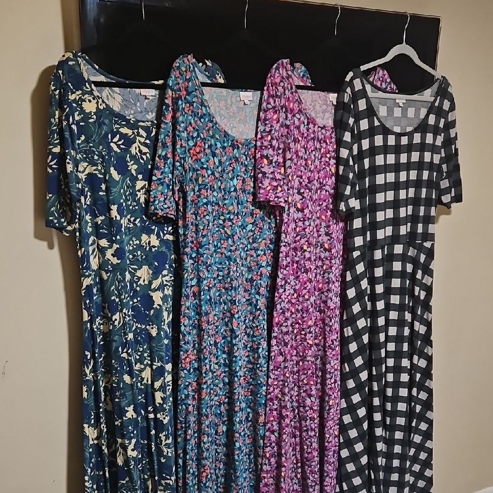 LuLaRoe Maxi Dresses in Blue, Pink, and Black Patterns